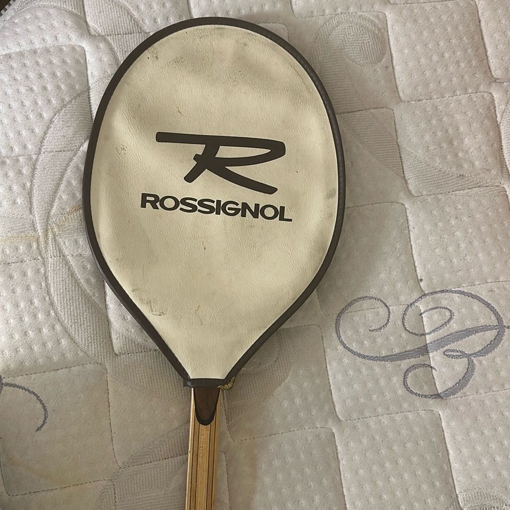 Vintage Rossignol C-12 Wooden Tennis Racket and Cover